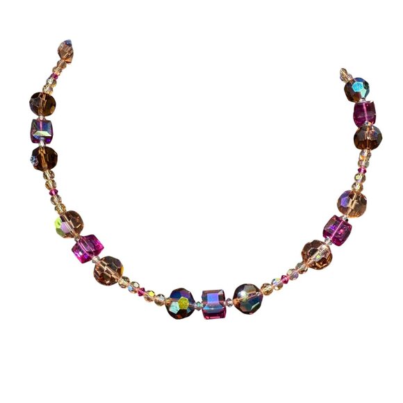 925 Sterling Silver Multicolor Rainbow Faceted Beaded Necklace Bohemian - Picture 1 of 5